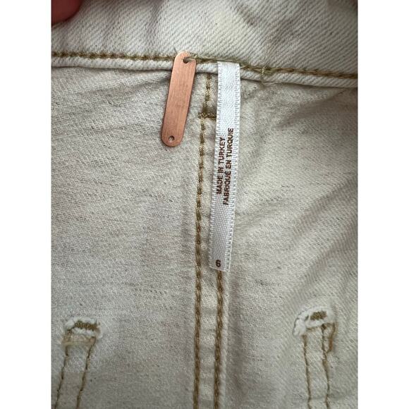 Free People Women 6 Mini Skirt Splendor In The Grass Tie Waist Linen Denim White - Picture 5 of 14